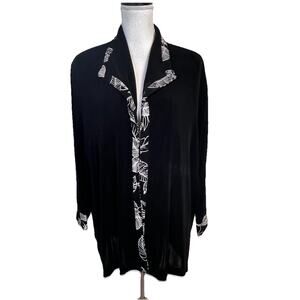 Alfred Dunner Jacket Blazer size Extra Large Black Floral Slinky Travel Stretch